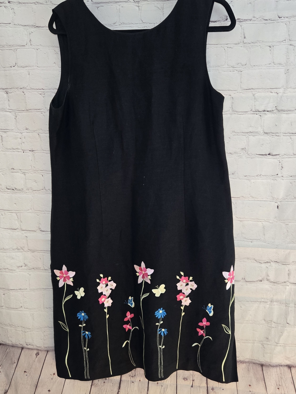 Vtg Y2k Savannah Linen Blend Whimsical butterfly Floral Embroidered Dress 12